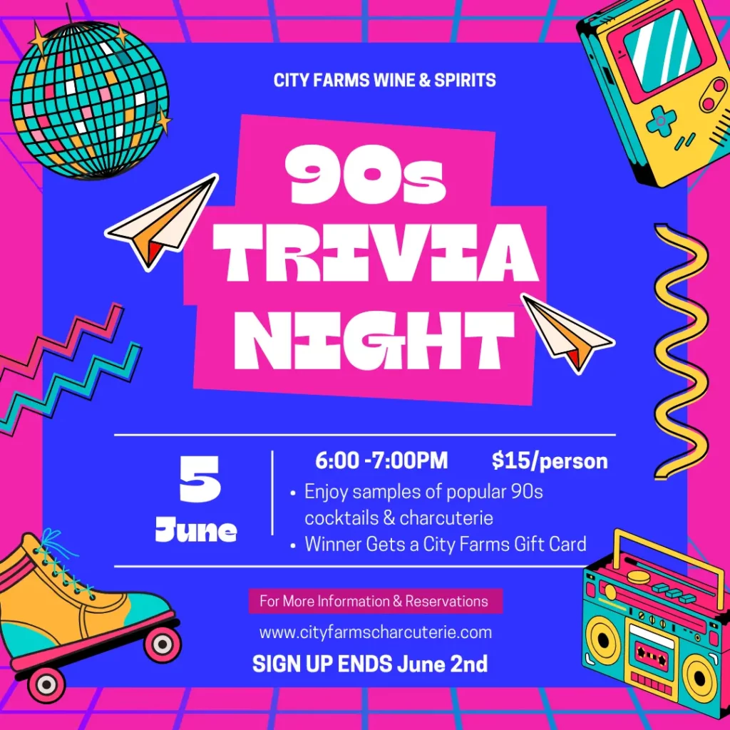 90s trivia night city farms charcuterie